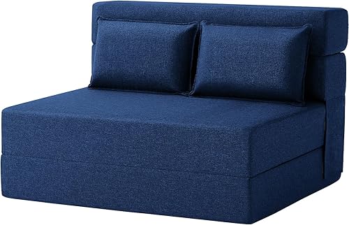 Miniatura 16 de FILUXE Sofá cama convertible y plegable - Silla cama con almohada, tela de lino moderna para el piso y sofá futón, colchón plegable para sala de