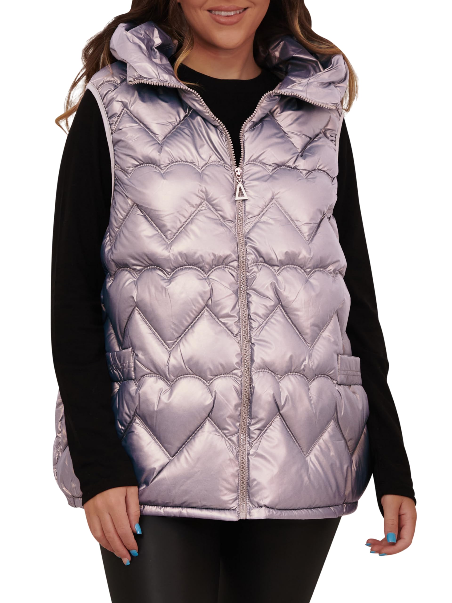 Love My Fashions Women’s Quilted Gilet with Hood – Sleeveless Padded Shiny Bodywarmer, Lightweight Windproof Winter Vest for Women UK
