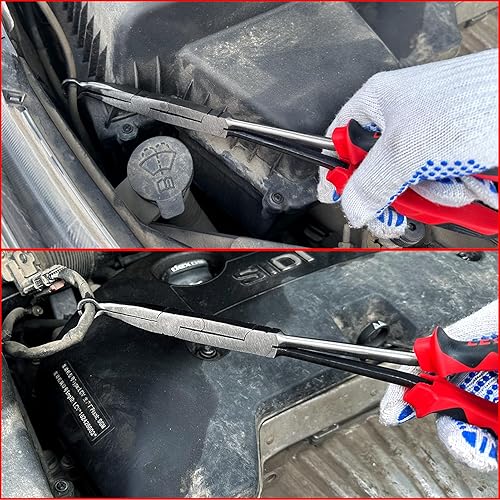 Miniatura 3 de Alicates de nariz de anillo pivote XL de 13 pulgadas de largo alcance con mandíbula dentada, alicates de extracción de manguera, alicates de