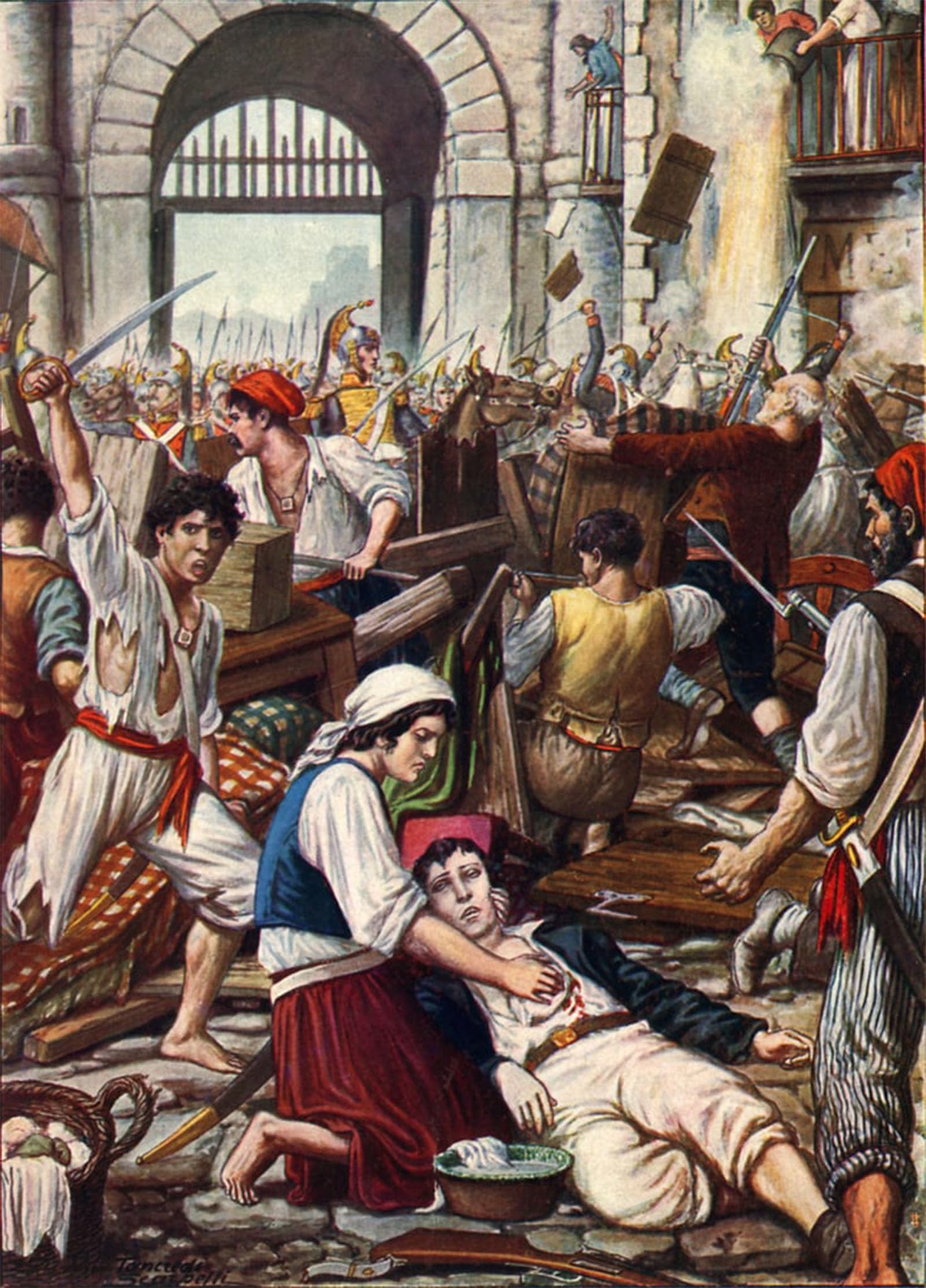 ARTXLXXBN Famous Prints Artwork Pictures Poster Painting Art Heroic Resistance of the Neopolitan People Against the French by Tancredi Scarpelli Artwork Landscape Pictures for Home Decor 60x90cm