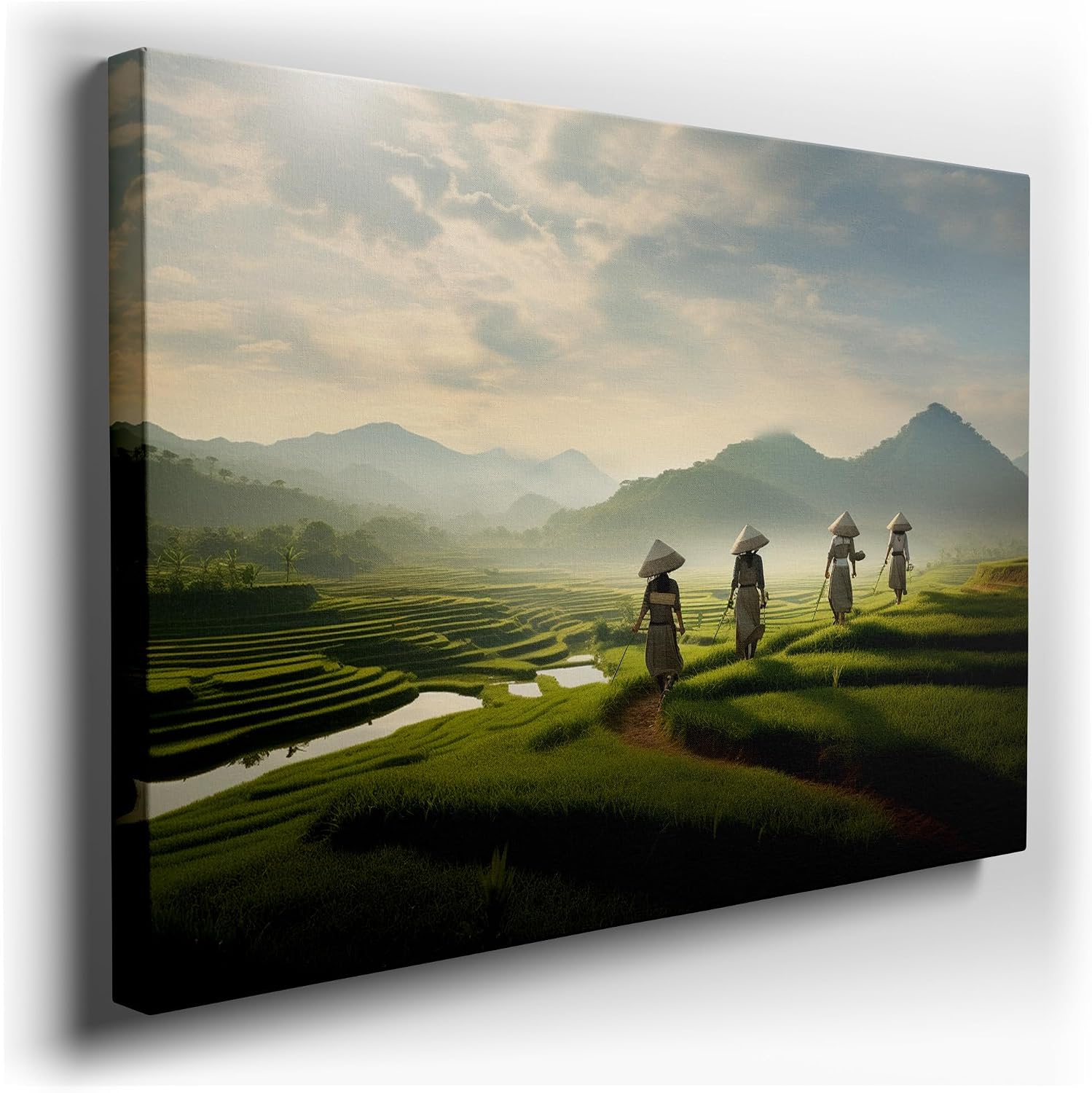 Canvas for Living room. Harmony in Every Step: A Journey Through Verdant Rice Fields, 27 x 18 inch Canvas Wall Art - Contemporary Masterpieces - Modern Home Decor