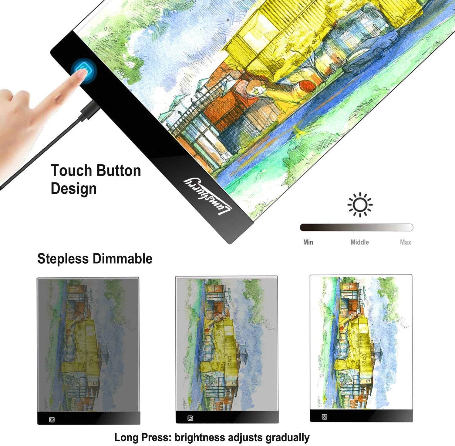 A4 LED Light Box Stepless Dimmable, Brightness Adjustable for Tracing, Ultra-Thin Drawing Light Pad Tracer with USB Cable for Diamond Painting, Sketching, Drawing, Artists Animation, Design