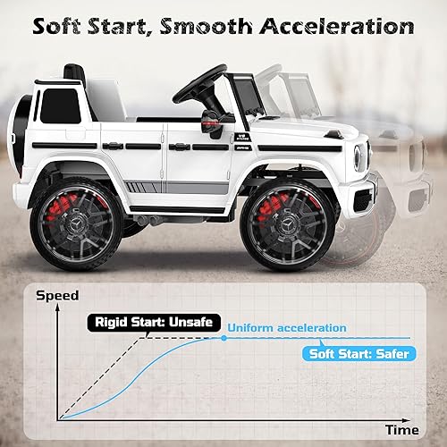 Miniatura 28 de ANPABO Auto de juguete Mercedes-Benz G63 con licencia, para niños, 12 V, con control remoto para padres, aviso de batería baja, faro delantero LED