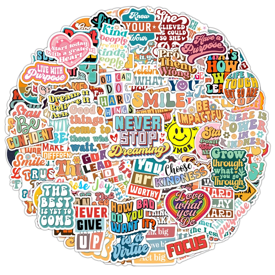 Photo 1 of 100 Pack Motivational Stickers, Positive Inspirational Decals, Teacher Rewards for Phone Cases Laptops, Gifts for Summer Camp Vacations, Water Bottle Stickers for Women Teens Kids and Adults (Inspire)