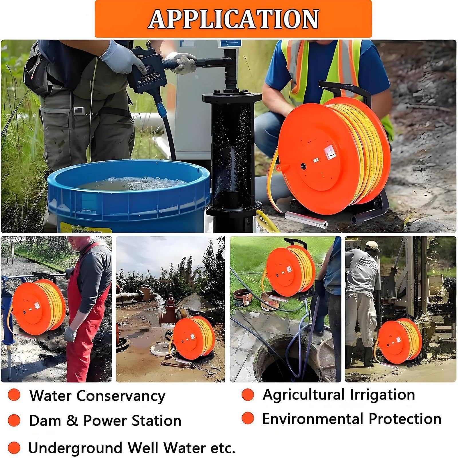 Sondeur De Niveau D'eau Pour Puits Profonds, Instrument De Mesure Des Niveaux D'eau Souterraine, Profondeur De Puits De 10 à 300 M, Avec Sonde Fixe,Pour Puits, Forages, Réservoirs 65.6ft/20m