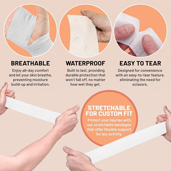 6 Pack, Self Adherent Cohesive Tape - 2 x 5 Yards, Self Adhesive Bandage Rolls & Sports Athletic Wrap for Ankle, Wrist, Knee Sprains and Swelling, Vet Wraps in White Color