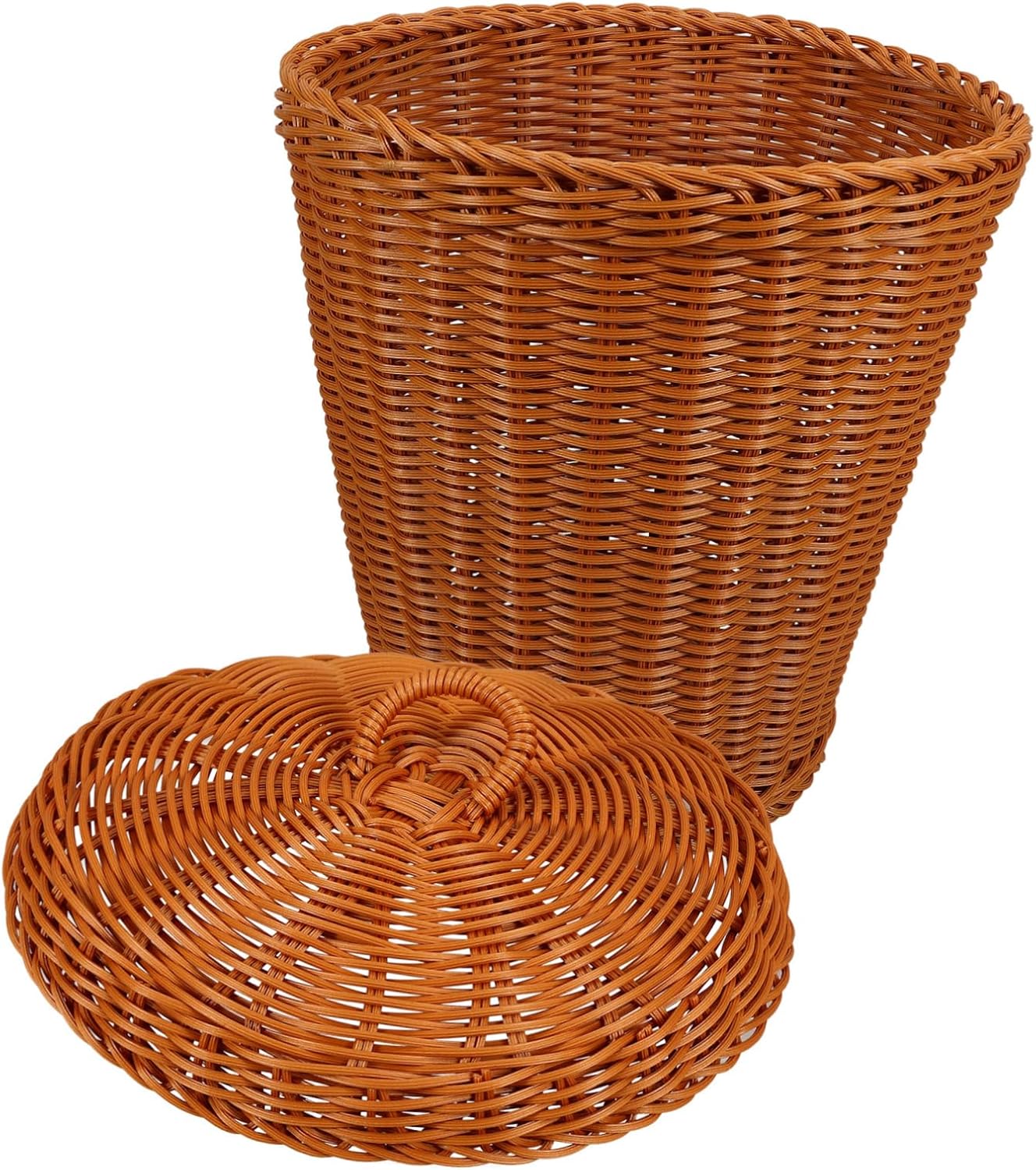 Alipis Simulated Rattan Basket for Storage and Trash Multipurpose Woven Waste Basket with Lid for Home Office and Toy Organization Round