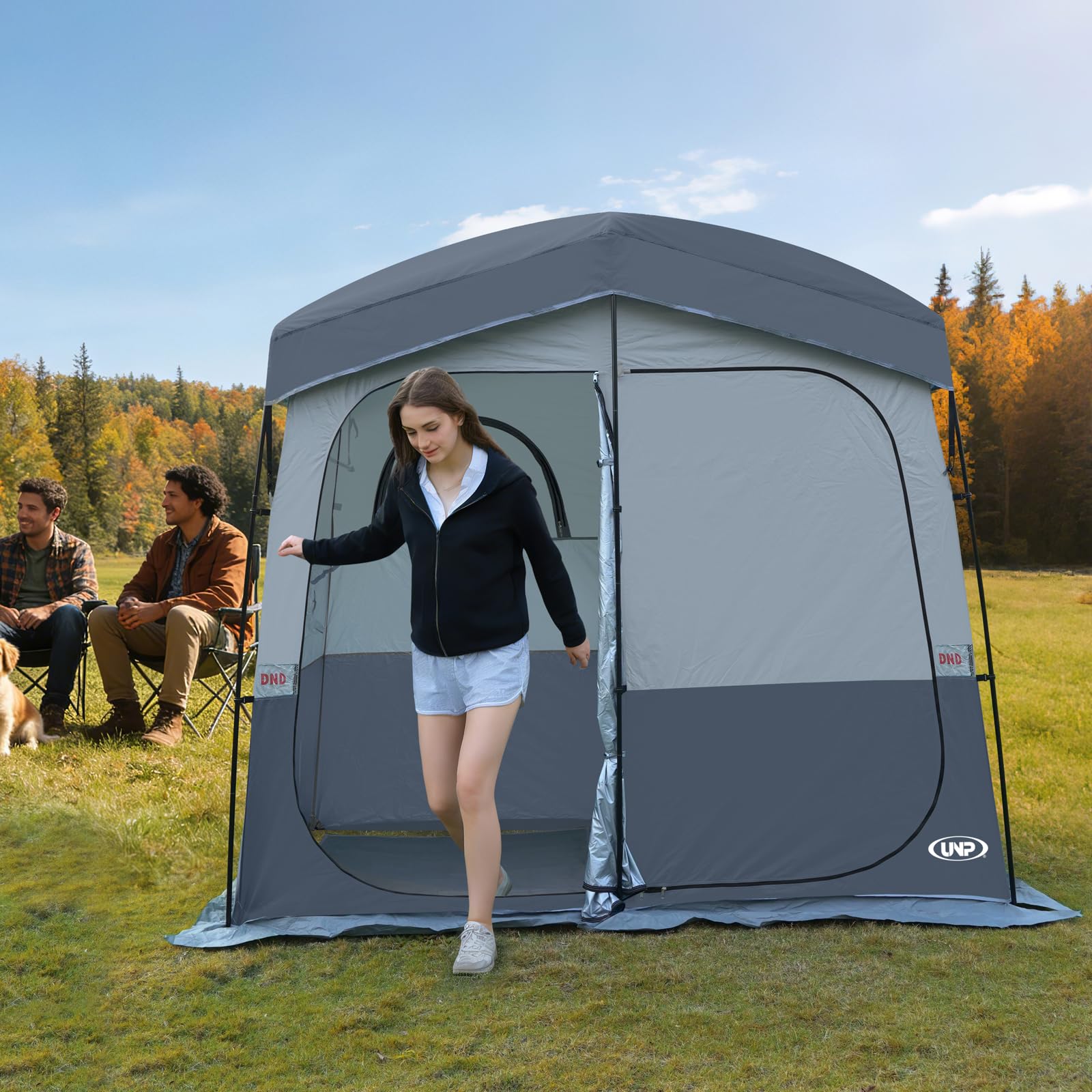 UNP Duschzelt 2 Zimmer, Tragbares Sichtschutzzelt Outdoor Camping Toilettenzelte Einfacher Aufbau, Ankleidezimmer für Strand, Camping & Wandern (Grau)