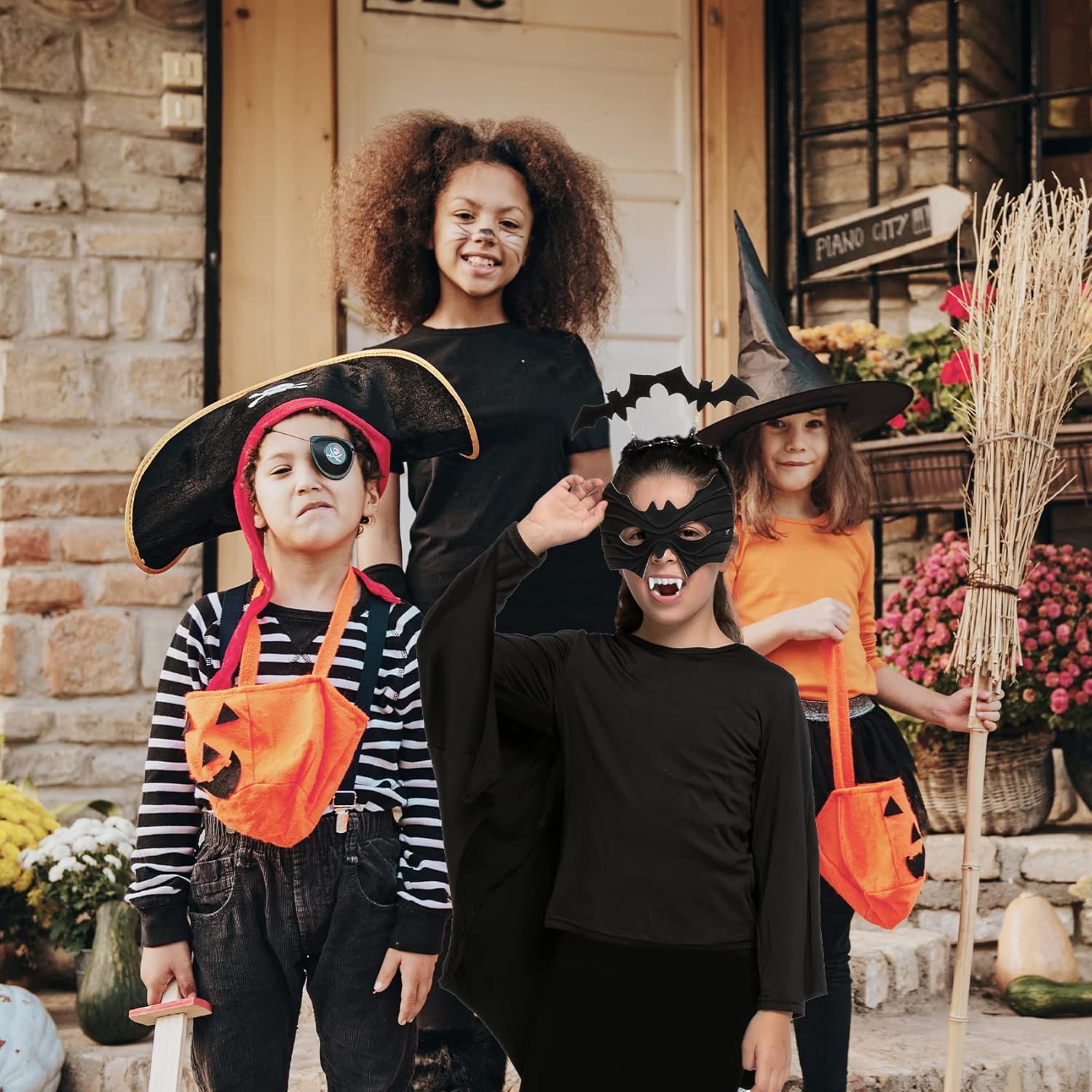 Vista 6 de Bat Costume for Kids Kids Bat Costume with Headband Eye Mask False Tooth Bat Wings