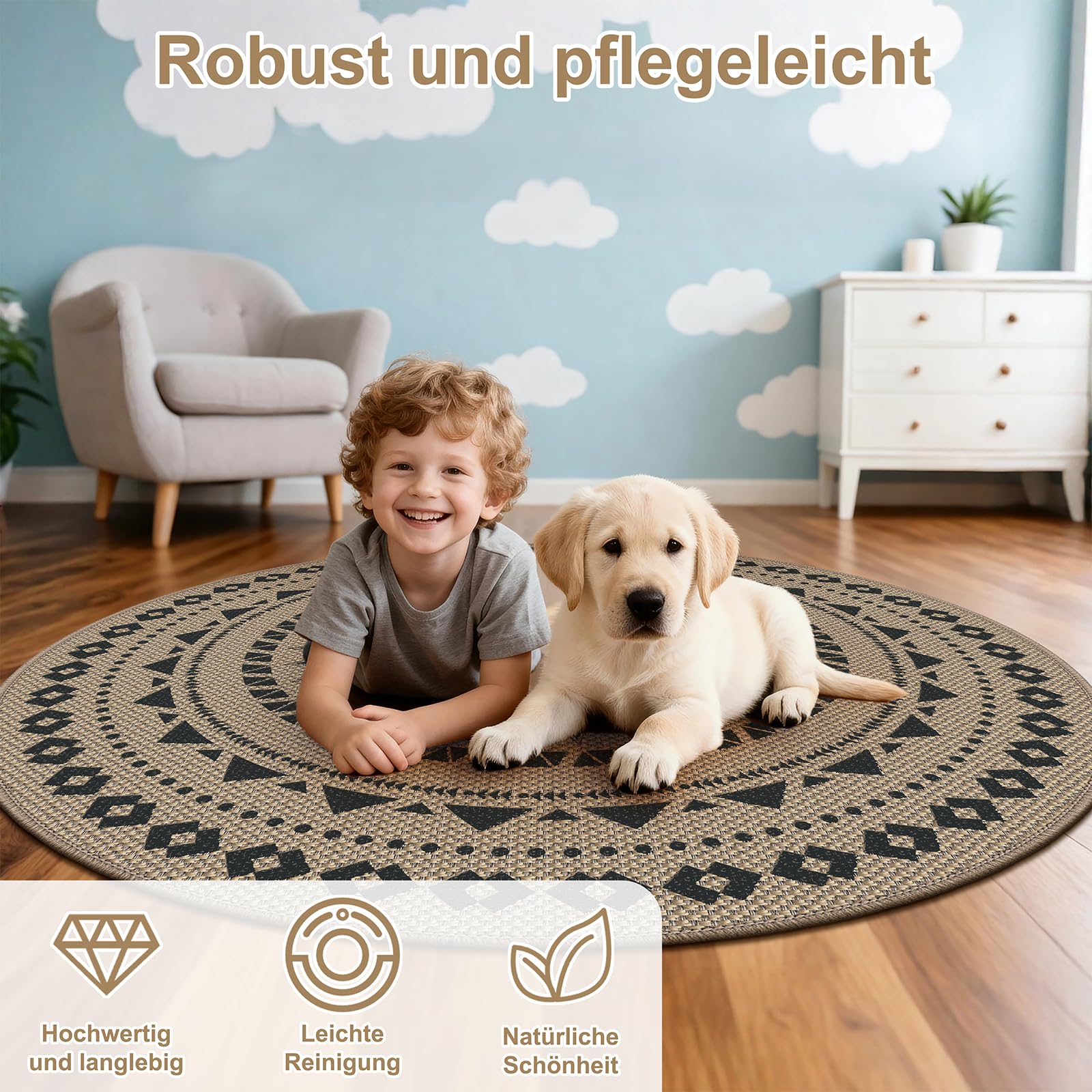 SIWB Tappeto esterno in iuta naturale, resistente alle intemperie, stile boho per soggiorno, cucina e corridoio 120 cm