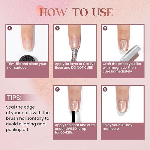 Miniatura 6 de MIZHSE Gel base de goma 3 en 1 para uñas, juego de esmalte de gel magnético de ojo de gato, 6 colores de 0.3 fl oz con purpurina holográfica con 2