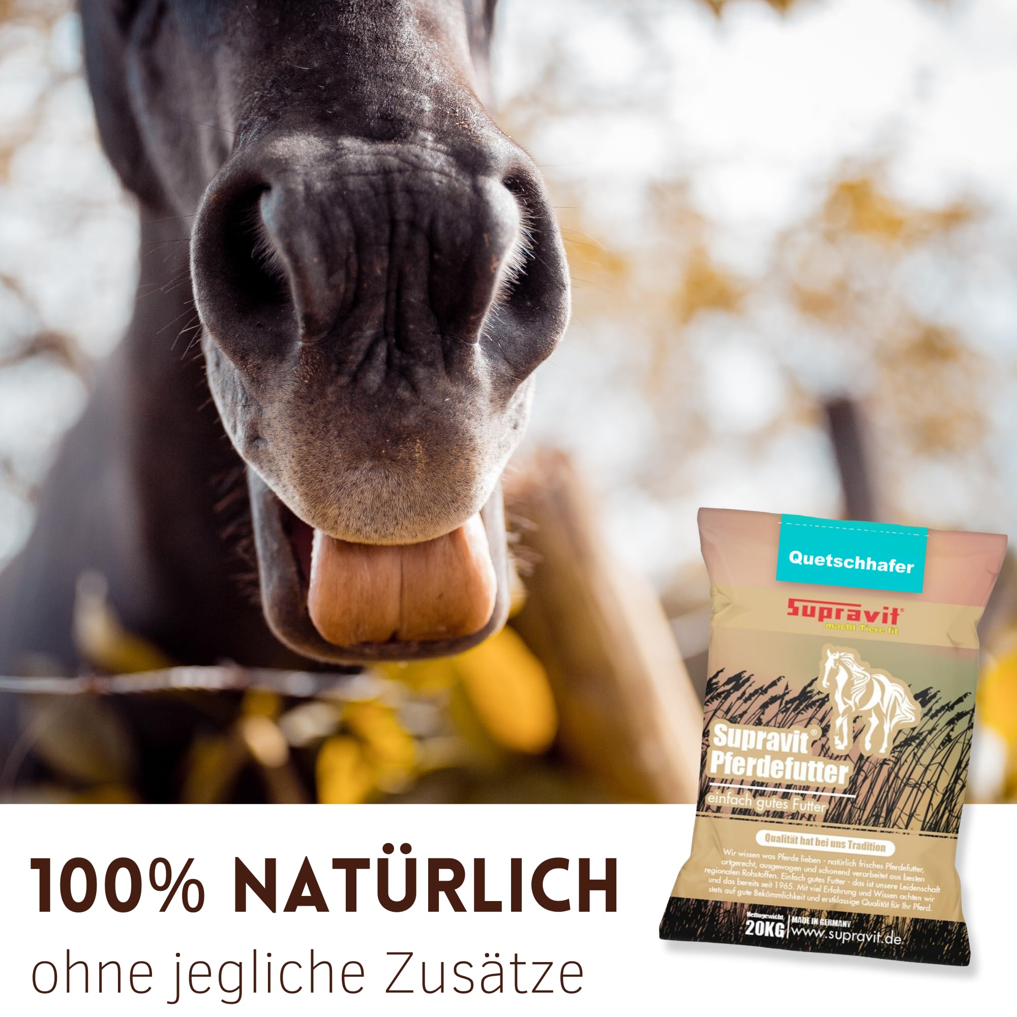 Supravit 20kg Hafer gequetscht | frischer Walzhafer | Energie & Kraftfutter Pferd & Pony I leicht verdaulich & gut verträglich I Wird erst gewalzt kurz vor Versand