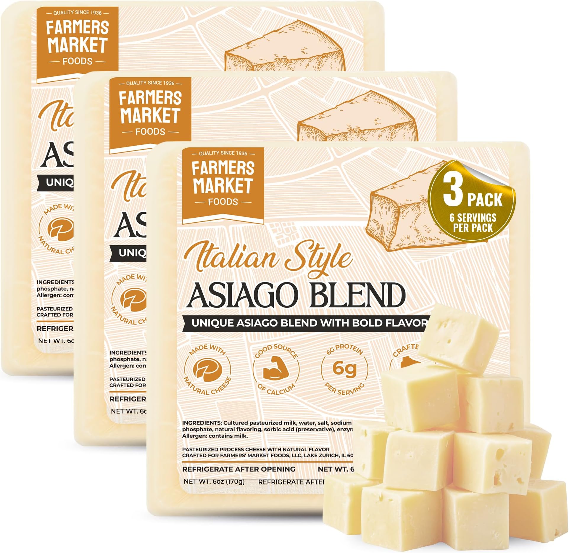Farmers Market Italian Cheese Blend with Parmesan, Romano & Asiago, 3 Pack
