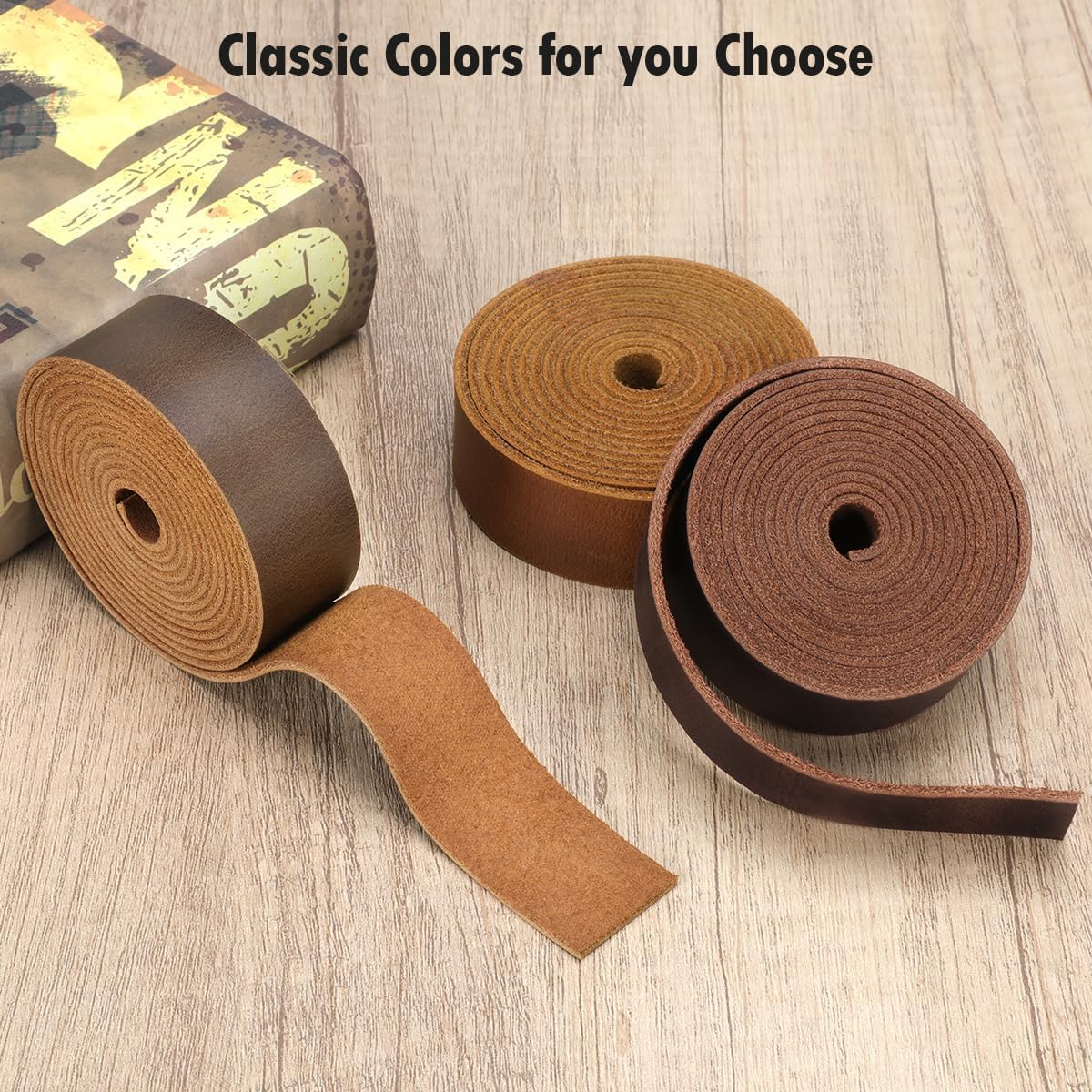Jack&Chris 72.5 Inches Long Leather Straps for Crafts, 1.5 Inch Wide Leather Strips, Full Grain Leathers for Handmade Arts & Craft Projects, Sheets, Ropes, Red Brown - Image 4