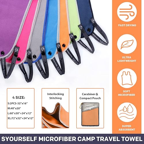 Miniatura 3 de Toalla de microfibra para viajes y deportes Syourself, con formato de secado rápido, absorbente, compacta y suave, adecuada para yoga, gimnasio,