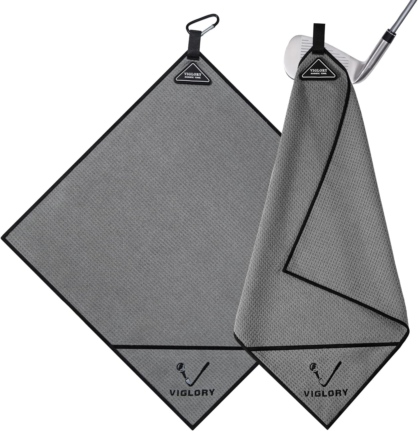 Magnetic Golf Towel for Bag 18" x 18" with Clip Exclusive Cleaning Pocket Microfiber Waffle Ultra Absorbent Club Ball Cleaner, Essential Golf Accessories and Gifts for Men Women(Gray 1 Pack)