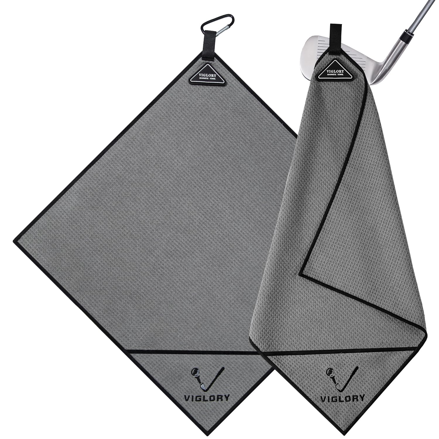 VIGLORY Magnetic Golf Towel for Bag 18" x 18" with Clip Exclusive Cleaning Pocket Microfiber Waffle Ultra Absorbent Club Ball Cleaner Essential Golf