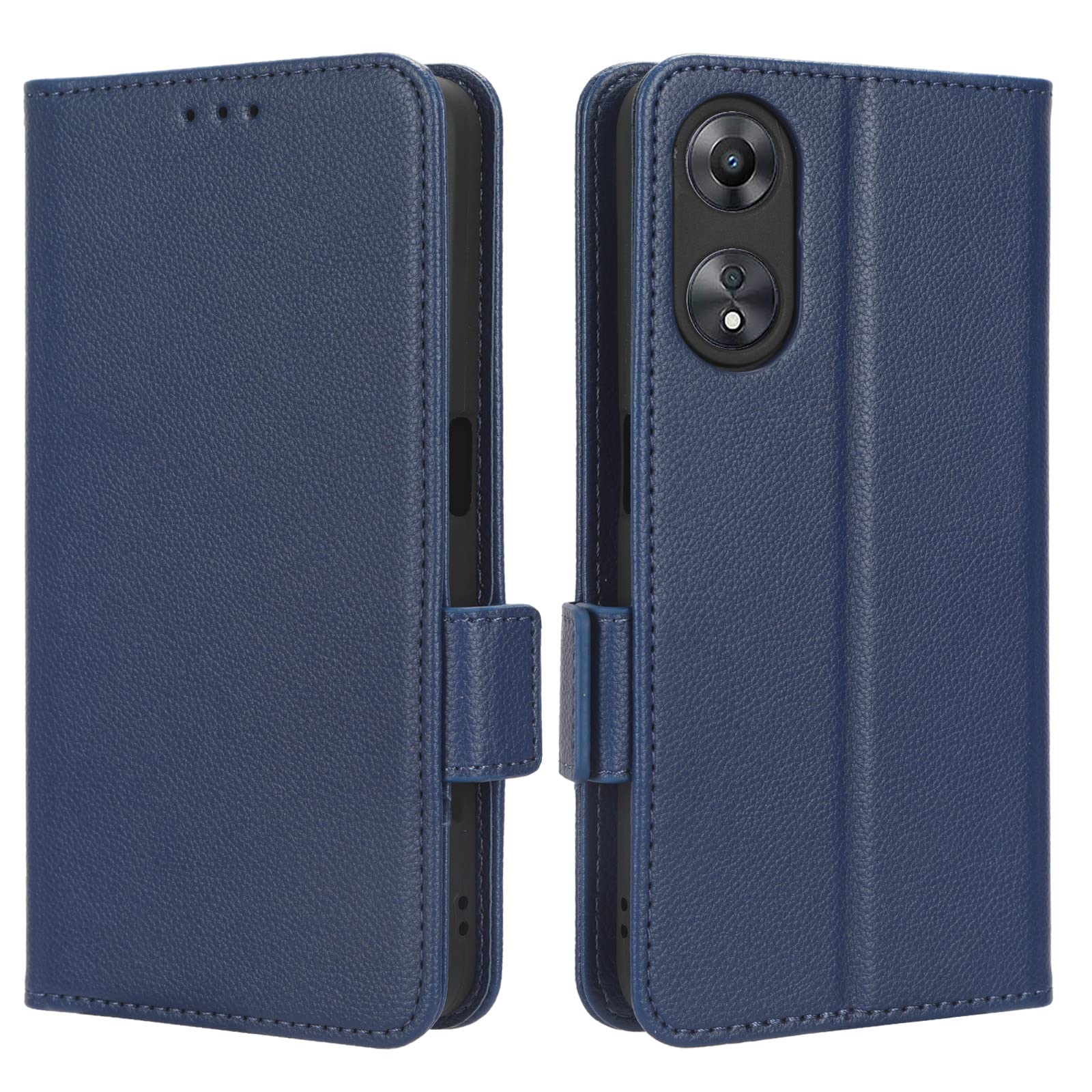 WOBURN Leather Folio Cover per Oppo A78 5G Case, Custodia in Pelle PU Magnetica Libro Flip Portafoglio Bumper con [Funzione Stand]. Blu Scuro
