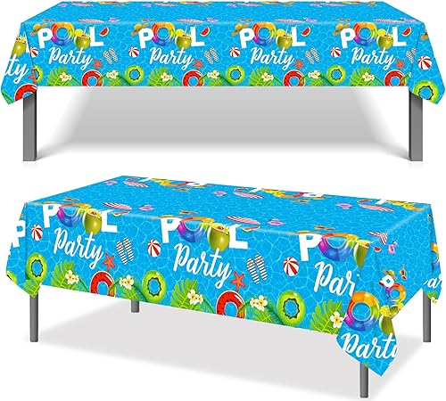 Miniatura 4 de Augisteen 2 manteles de plástico para fiesta de piscina, desechables para verano, playa, manteles rectangulares de verano para fiesta de cumpleaños,