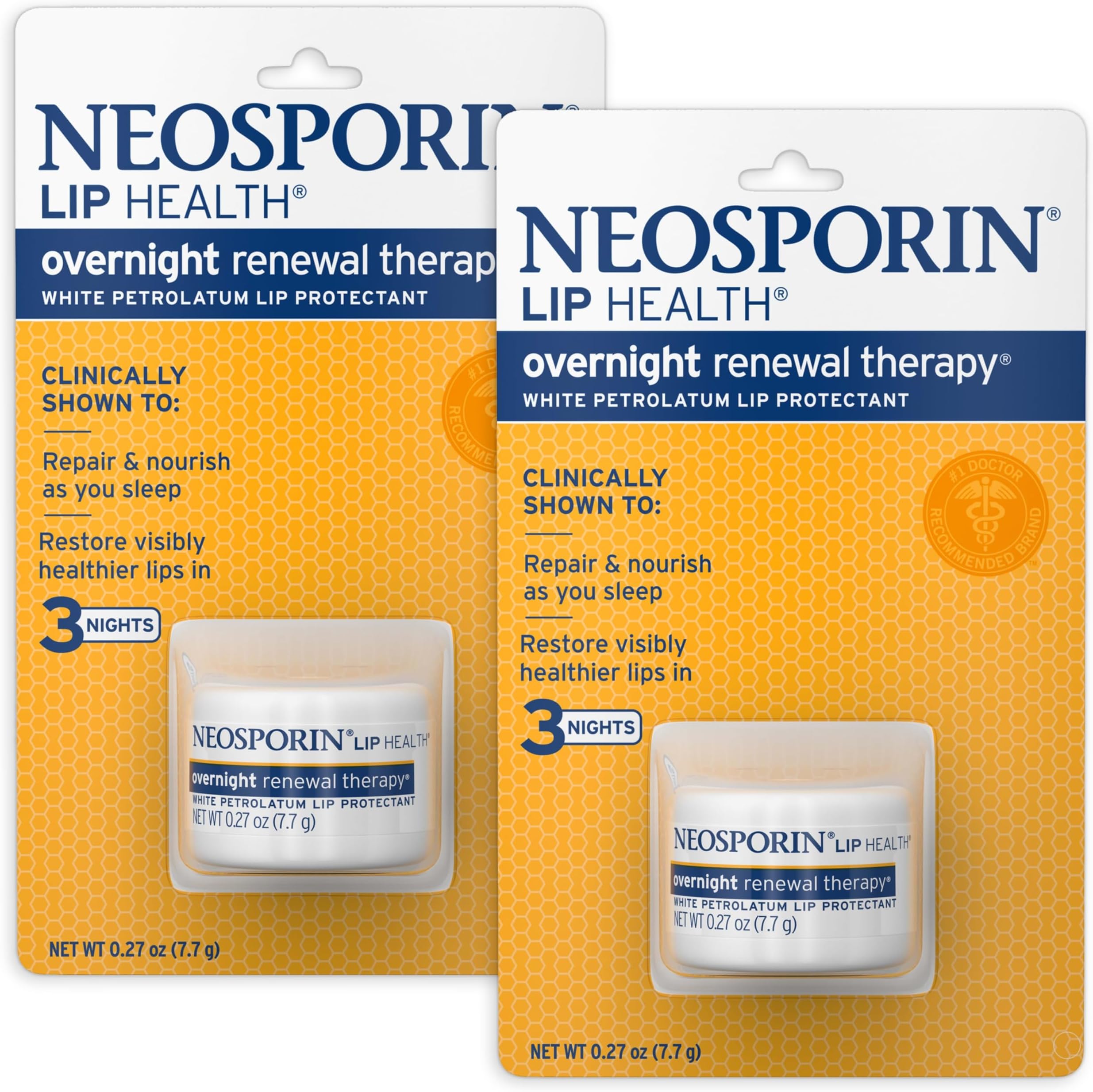 Lip Health Overnight Renewal Therapy White Petrolatum Protectant and Moisturizer to Nourish & Repair Dryness, Helps Relieve, Prevent, Hydrate, & Protect, 0.27 oz, 2 Pack