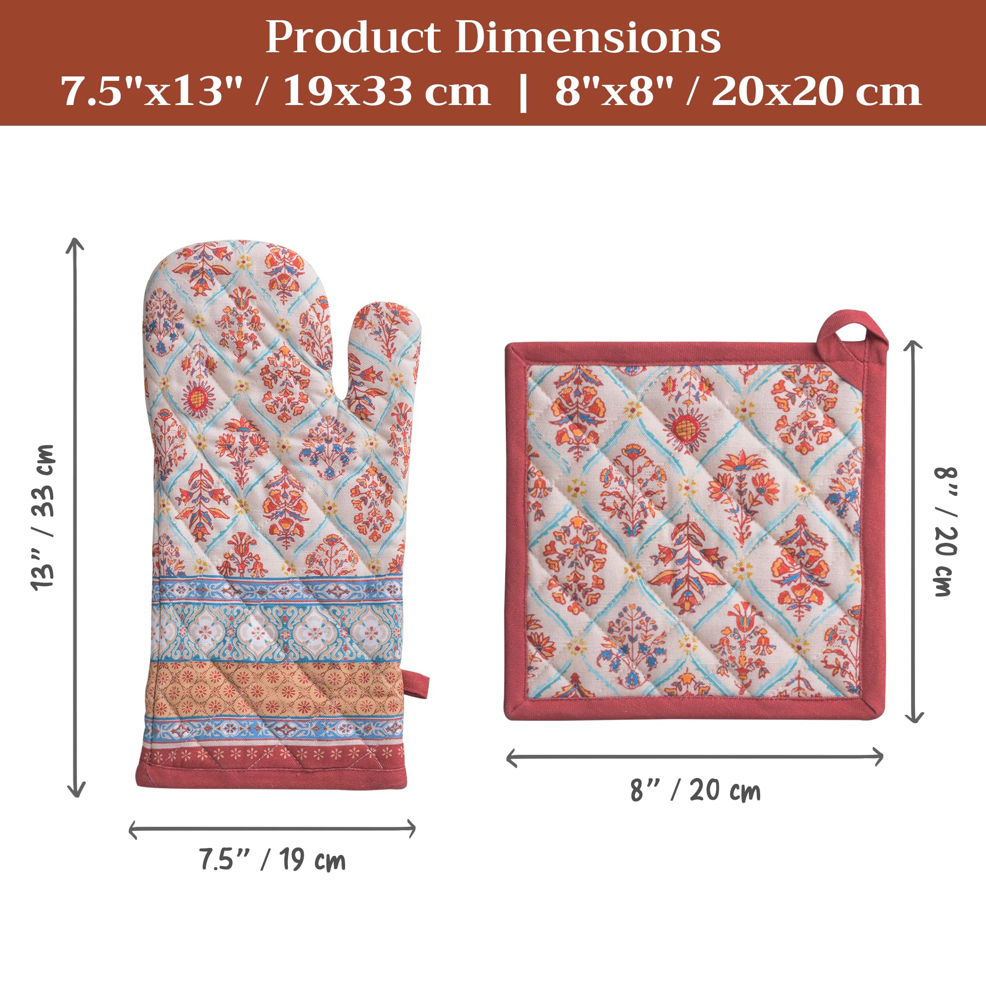 Maison d' Hermine Juego de manoplas de horno de algodón y soporte para ollas, protección de cocina gruesa y resistente al calor (7.5 x 13, 8 x 8 pulgadas) para hornear, barbacoa y más, suave,