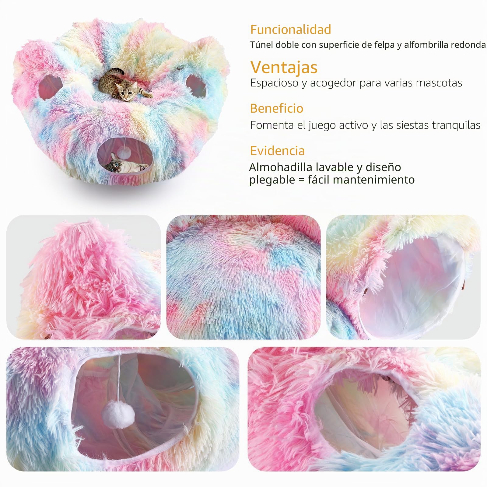 Cama Tunel para Gatos - Tunel para Gatos Plegable Que Incluye una Manta y una Bolsa para su Transporte - Cama Donut Gato Cómoda, Segura y Divertida - Cat Tunnel para Jugar y Descansar