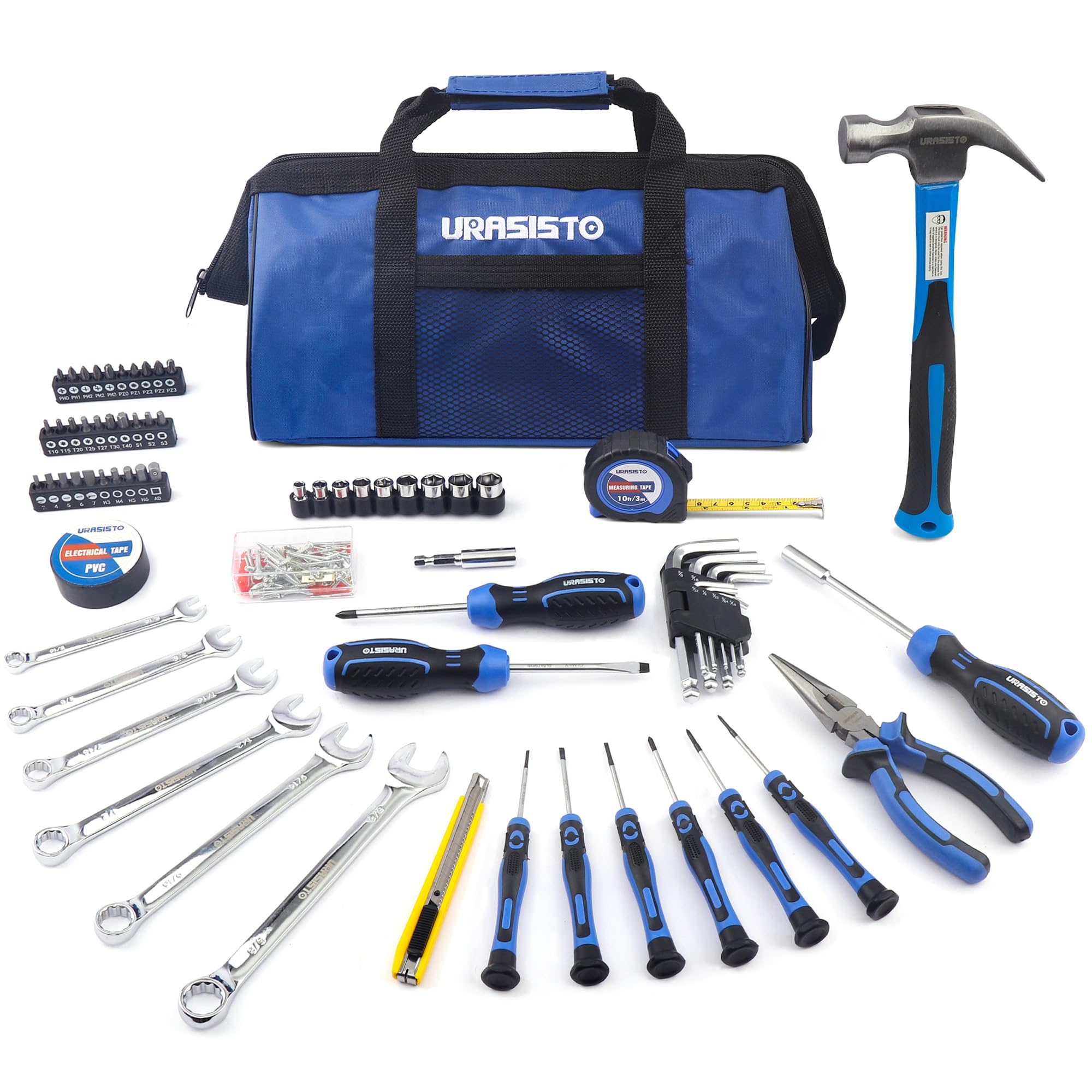 URASISTO 146-Piece Automotive and Household Tool Set, Steel DIY Home Repair Kit, Perfect for Car Enthusiasts with 14-Inch Tool Bag