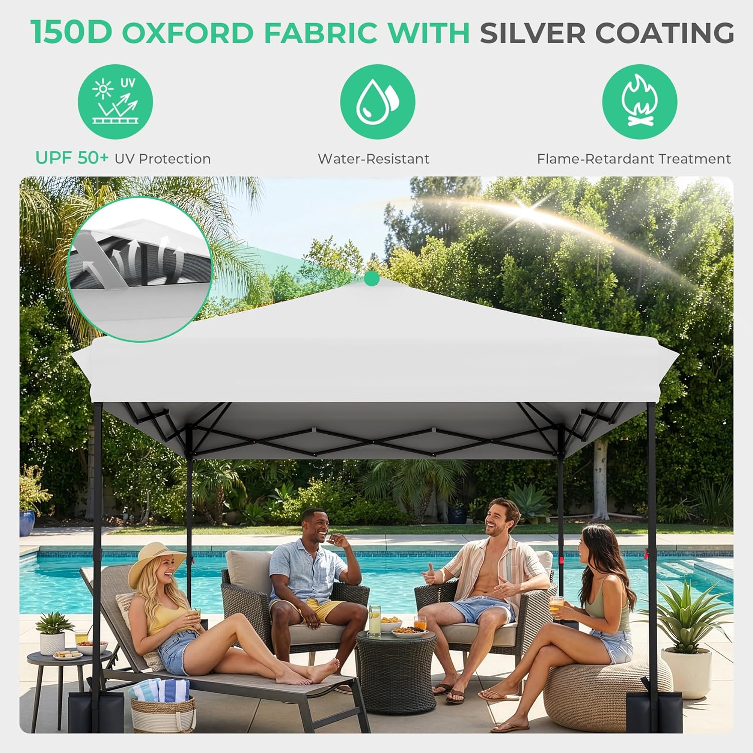 JEAREY 10x10 Pop Up Canopy Tent, Heavy Duty Outdoor Canopy with 1-Push Instant Setup, Commercial Tent with Roller Bag, 4 Sandbags and 8 Stakes, Water-Resistant, White