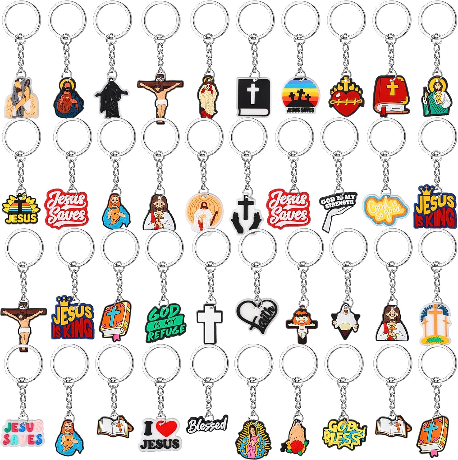 40 Pcs Christian Keychains Jesus Bible Verse Key Chains Bulk Christian Gift Party Favors for Women Men Religious Cross Scripture Charms Christmas Church Gift Prizes Supplies