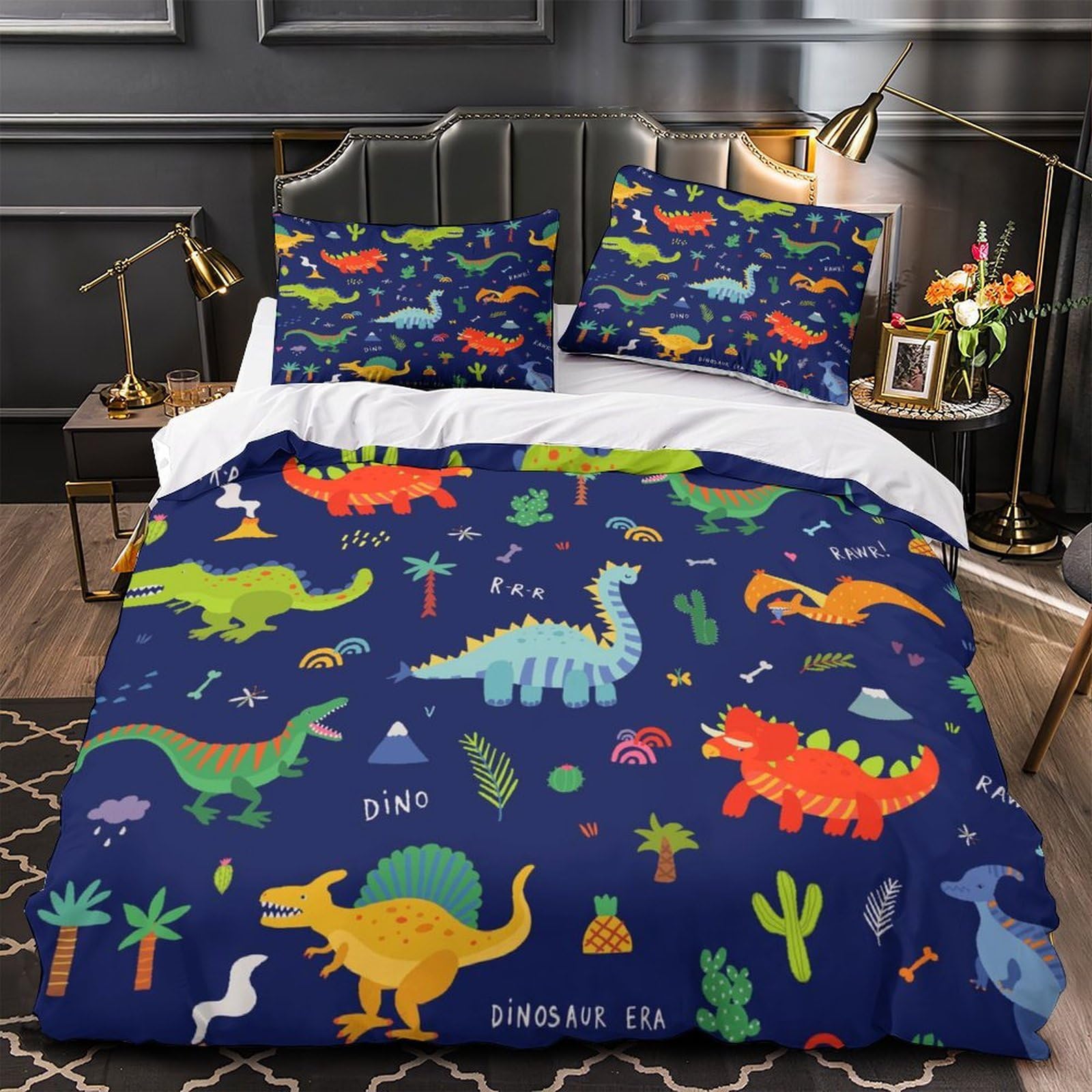 Parure de lit dinosaure 140x200 housse de couette enfant hypoallergénique