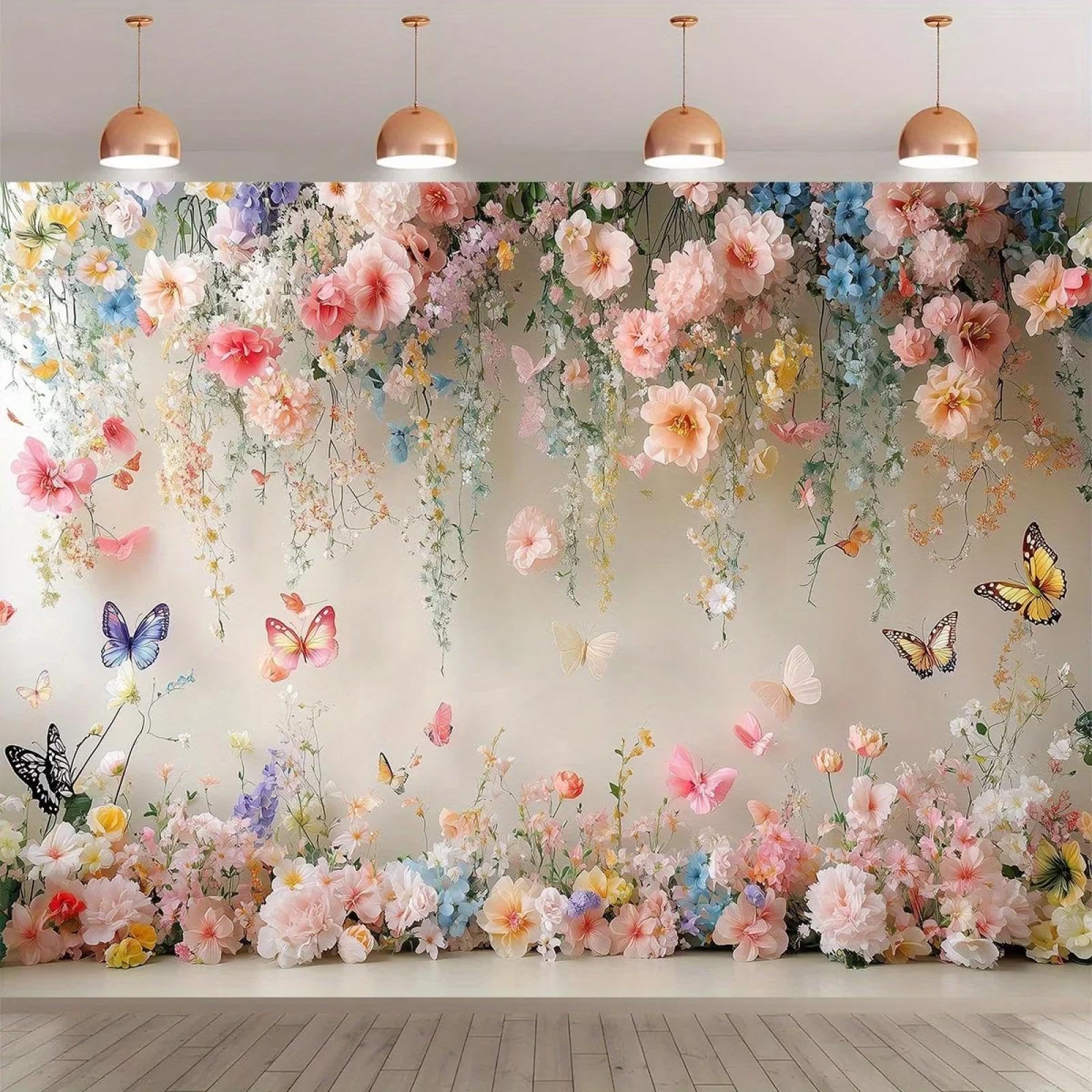 1 Banner de Fondo fotografía con temática jardín Flores y Mariposas Varios tamaños para Elegir