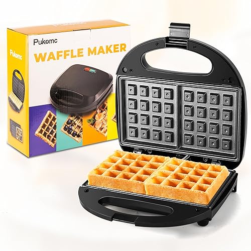 Miniatura 7 de Pukomc Máquina de gofres belga, planchas para gofres de 2 rebanadas con placas antiadherentes, fácil de limpiar, calefacción en ayunas de 750 W,