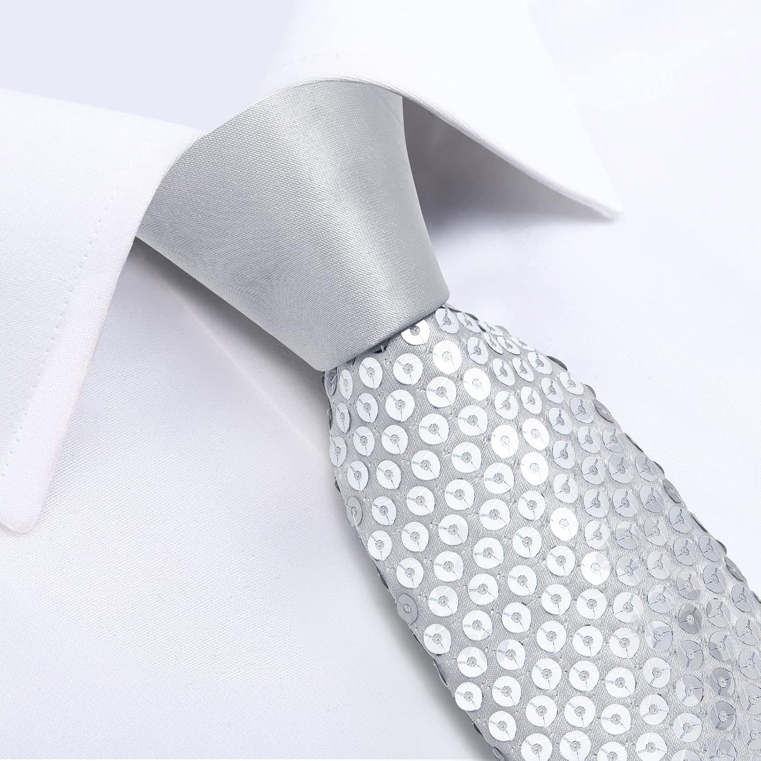 DiBanGu Mens Sequin Skinny Tie and Pocket Square Set,Shiny Solid Necktie Formal Satin Slim Ties for Party Wedding