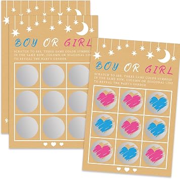 Senfaro Its a Girl Tic Tac Toe Board Gender Reveal Scratch Off Scratcher Lottery Tickets Cards Double Sided Gender Announcement Cards Family Friends Baby Shower Game 25 Pack