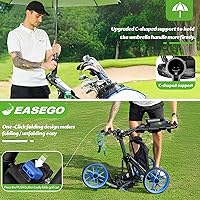 Vista 7 de Carrito de golf con 3 ruedas: carrito plegable para bolsa de golf con soporte para teléfono/taza/paraguas, carritos de golf compactos de tracción