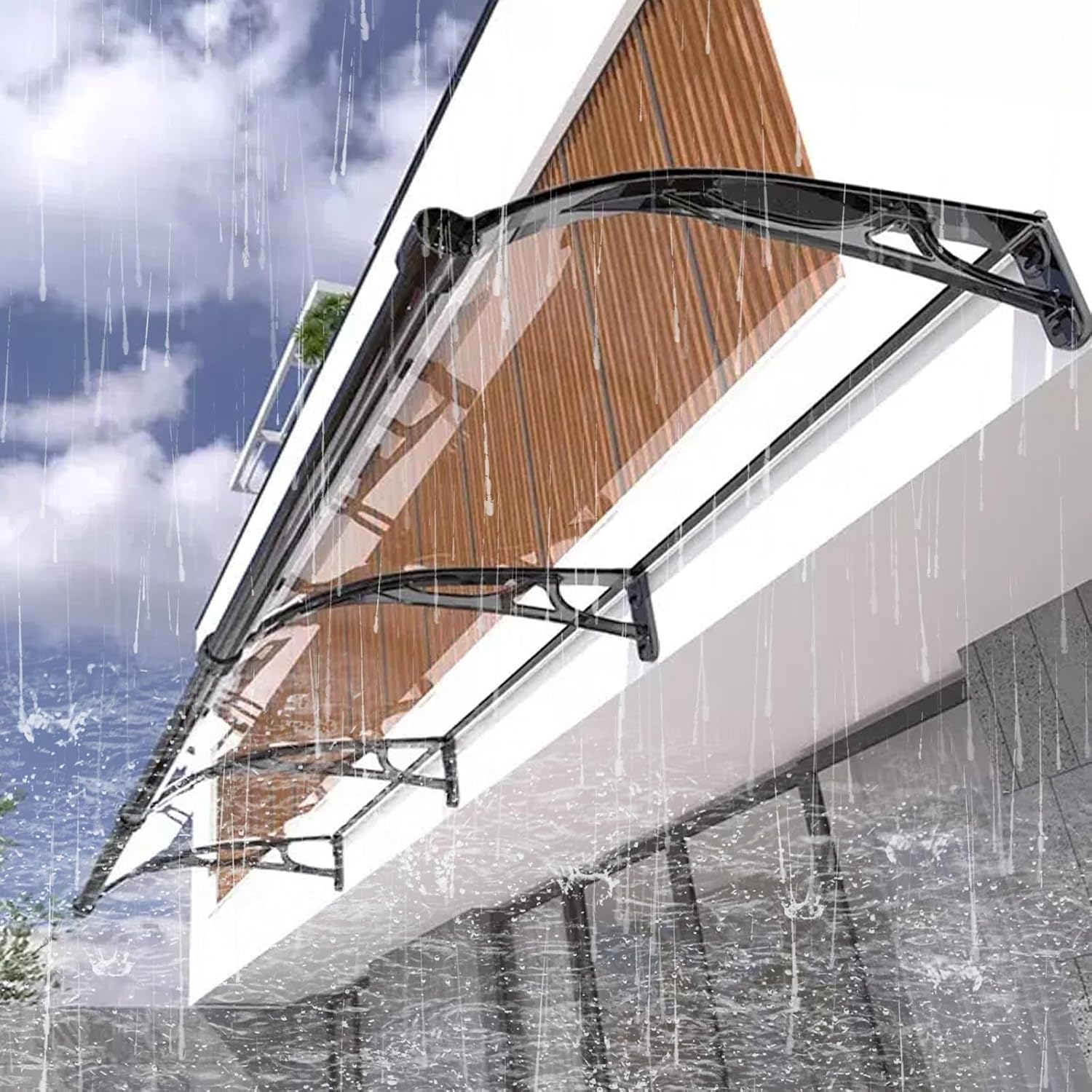 Modern Outdoor Canopy for Terrace & Front Door – Durable Aluminum Bracket, Polycarbonate Roof Cover, Weather Protection for Patios, Entrances & Doorways