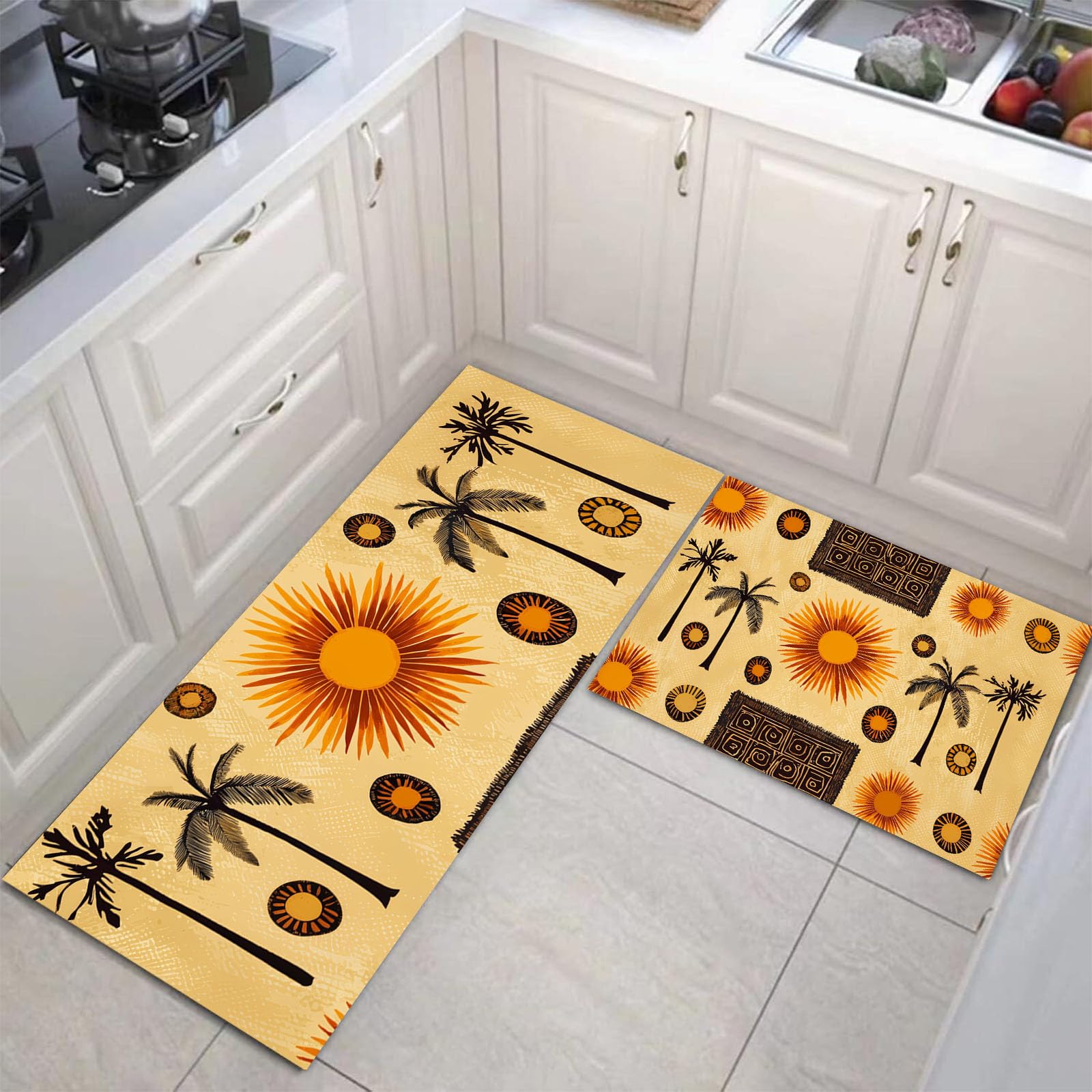 Alfombrillas de cocina beige JEDTAKCT estilo geometría africana para dar calidez a tu lavandería