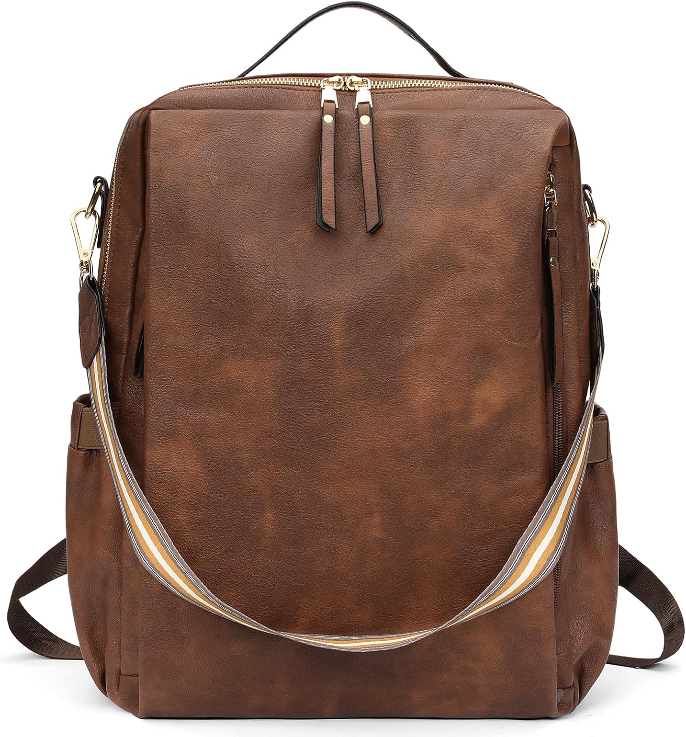 GAEKEAO Backpack Purse for Women 15.6 inch Laptop Backpack PU Leather Convertible Travel Backpacks Fashion Designer Handbag Ladies Shoulder Bags Dark Brown