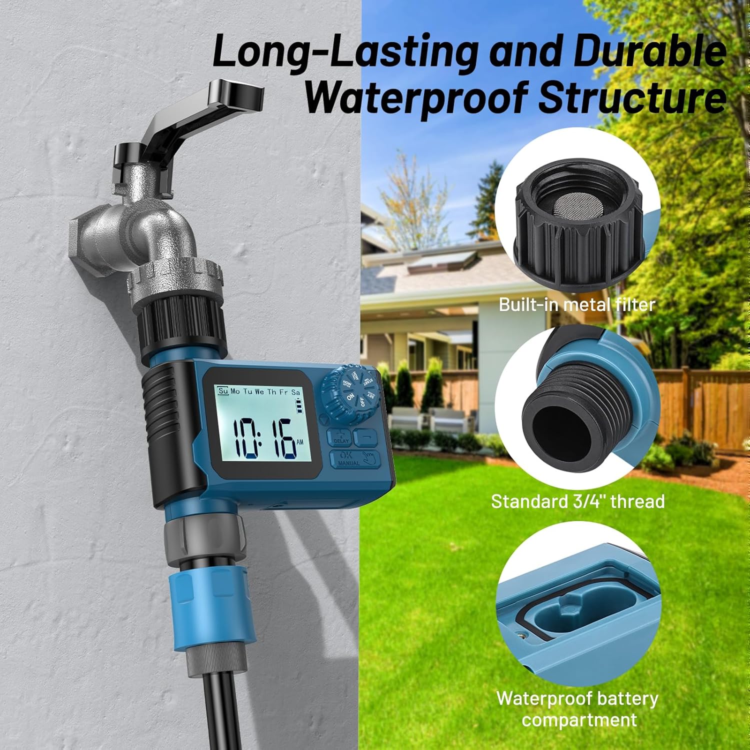 Sprinkler Timer, Hoses Timer for Watering, Water Scheduling Device for Tube Programmable with Auto/Manual/Rain-Delay Watering System, Water Hoses Timers for Yard, Lawn, Pool (Blue)