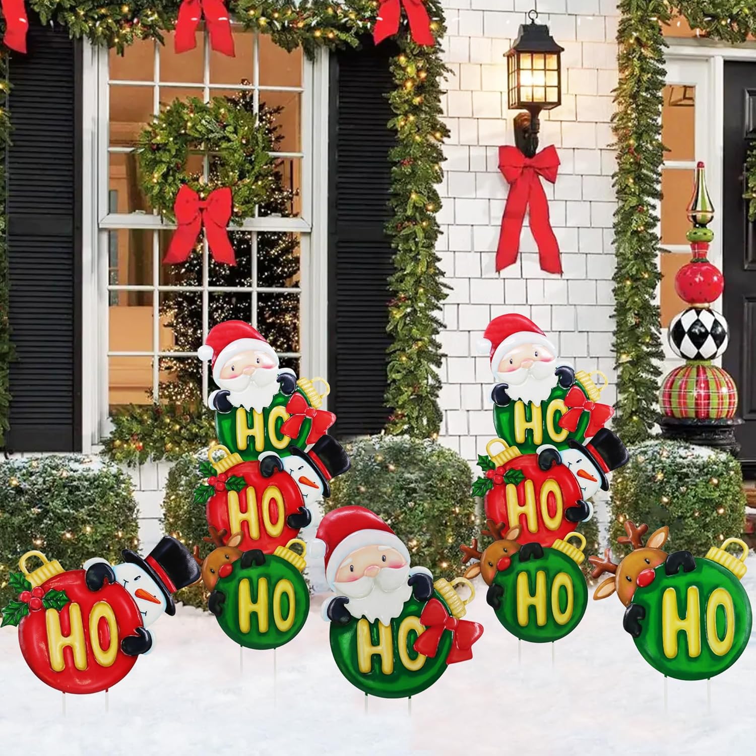 3 Pack Metal Christmas Yard Signs Decor for Multiple Stacked,Voumsil Christmas Yard Stakes Ball Fall Yard Decor for Outside Garden Lawn Porch