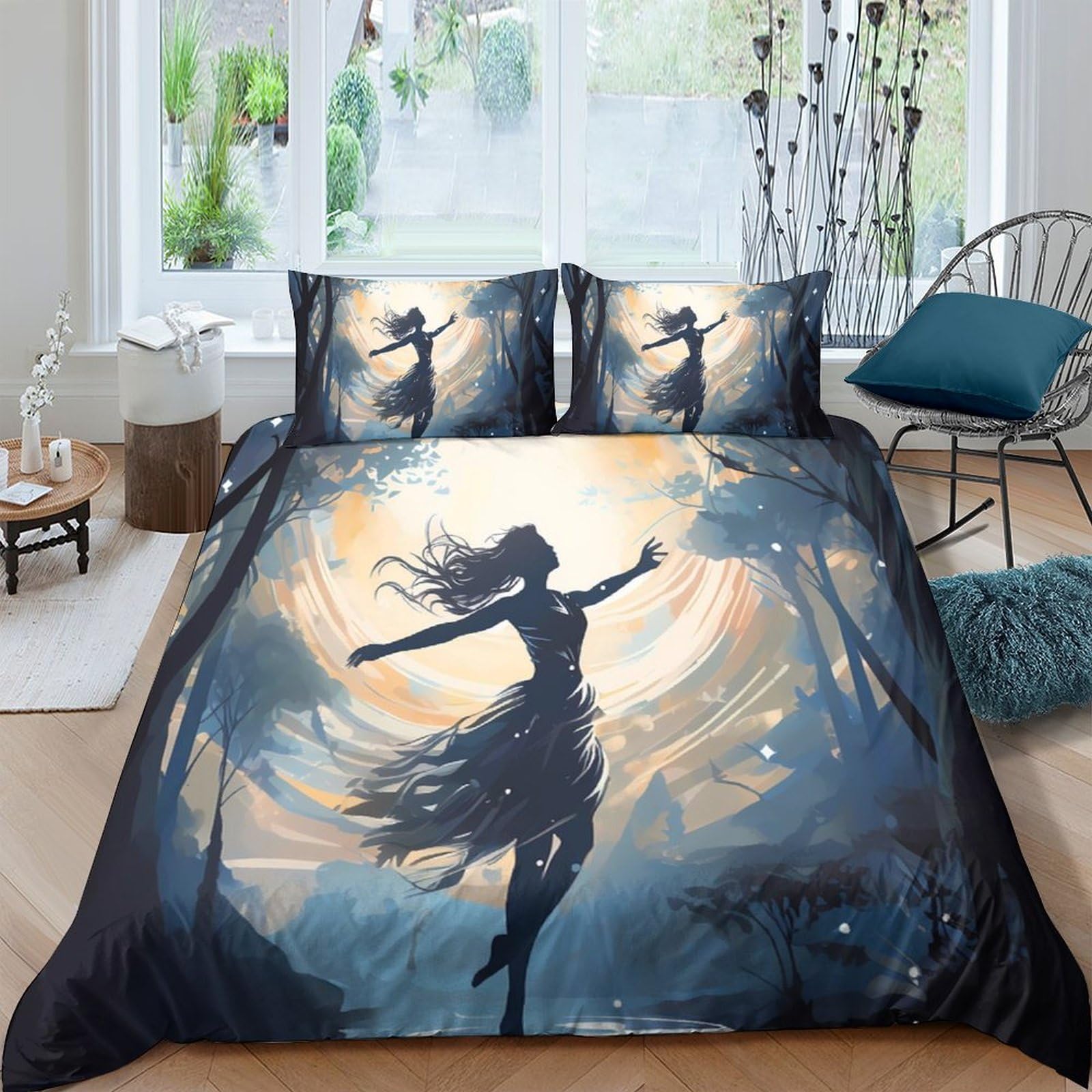 Ctjqhvkz Style-2 3D Printed Dancing Silhouette Fitted Sheet Microfiber Artistic Forest Bed Cover For Bedroom Guest Room Decoration Single（135X200cm）