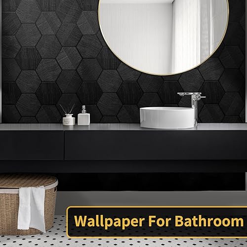 Miniatura 24 de 0001 - Papel tapiz negro autoadhesivo, textura de cocodrilo en relieve, fácil de despegar, papel adhesivo extraíble, para armario y dormitorio, 15.7