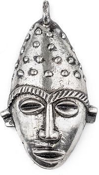 TheBeadChest Elongated African Silver Mask Pendant 50x90mm Genuine West African Mask Design for DIY Jewelry & Necklaces