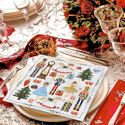Miniatura 5 de Paquete de 80 servilletas de papel cascanueces desechables de acuarela cascanueces servilletas de Navidad decorativas para postres y cenas,