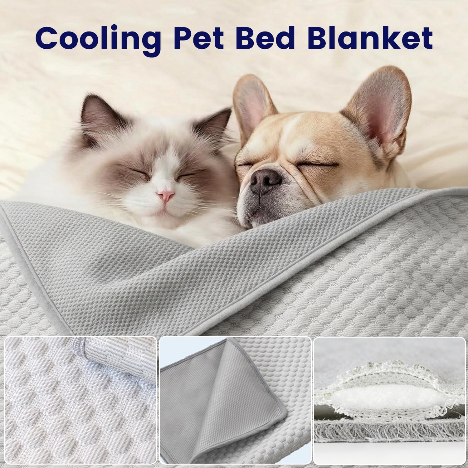 2 in 1 Cooling Dog Blanket Mat Extra Large, Q-Max>0.4 Washable Breathable Cold Crate Pad Kennel Bed Cover for Pets with Chill Cool Fiber 40"×28", Pearl Grey