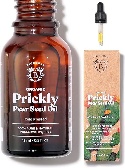 Bionoble Organic Prickly Pear Seed Oil 15ml - 100% Pure, Natural and Cold Pressed - Face, Body, Hair, Beard, Nails - Vegan and Cruelty Free - Glass Bottle + Pipette