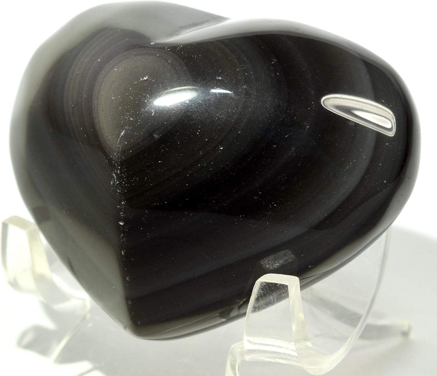 2.7" Rainbow Obsidian Puffy Heart Green Purple Sheen Natural Sparkling Mineral Polished Crystal Decor Love Stone Heart - Mexico + Acrylic Display Stand