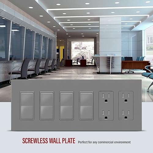 Miniatura 427 de ENERLITES SI8834-BK - Placa de pared decorativa sin tornillos, cubierta de enchufe segura, 4 entradas, 4.68 x 8.30 pulgadas (alto x largo), Negro