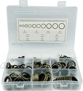 170Pcs,10 Sizes Self-Centered Bonded Seal Oil Washers Gasket Assortment Kit with Box (M6 M8 M10 M12 M14 M16 M18 M20 M22 M24), for Automotive, Bearings, Pumps, Replace 32241, 31981