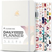 Clever Fox Daily Planner 2nd Edition Undated Time Block Task Organizer with Hourly Schedule & to-do List A5, 6 Months Amber Yellow